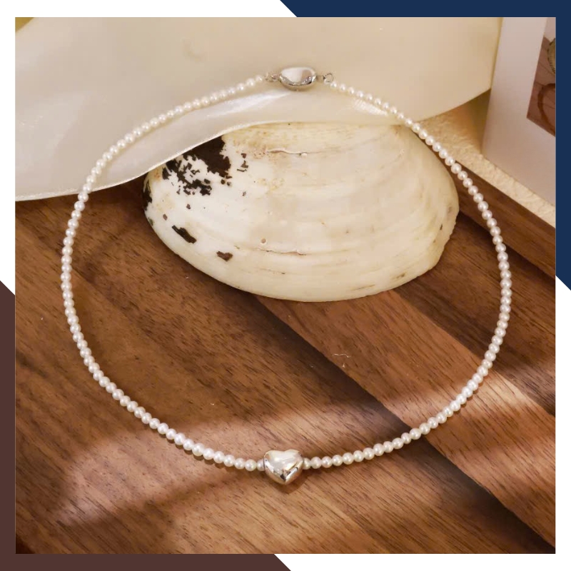 Vòng Cổ Choker Ngọc Trai Nhỏ Mặt Trái Tim Bạc VCNT146