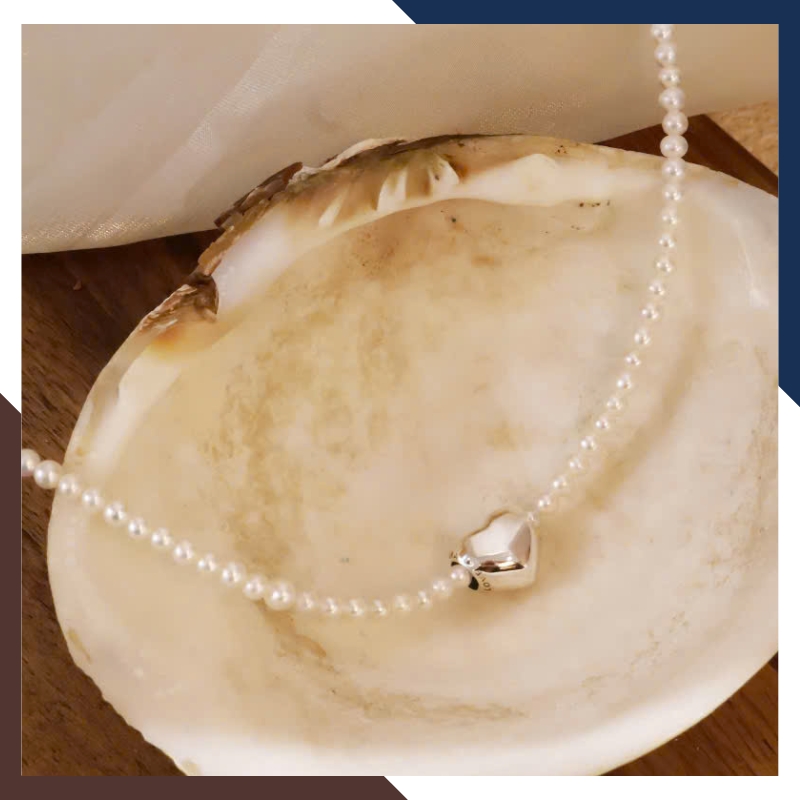 Vòng Cổ Choker Ngọc Trai Nhỏ Mặt Trái Tim Bạc VCNT146