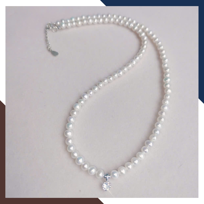 Vòng Cổ Choker Ngọc Trai Nhỏ Phối Mặt Bạc Đính Đá VCNT118 | Ngọc Trai Nước Ngọt