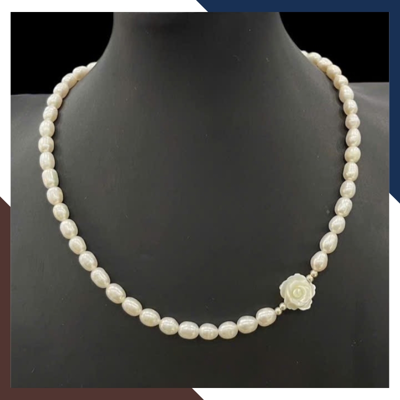 Vòng Cổ Choker Ngọc Trai Thật VCNT130 – Kiêu Sa & Thanh Lịch Với Hoa Hồng Khảm Trai