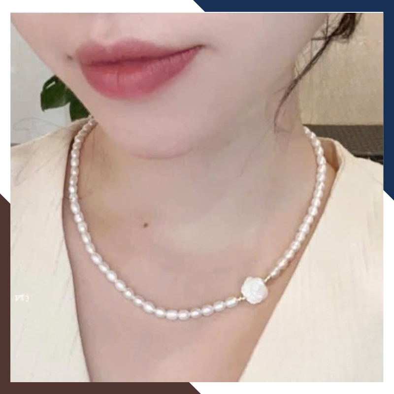Vòng Cổ Choker Ngọc Trai Thật VCNT130 – Kiêu Sa & Thanh Lịch Với Hoa Hồng Khảm Trai