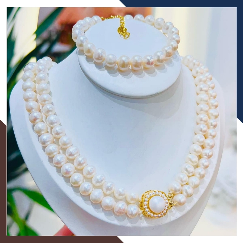 Vòng cổ choker ngọc trai tự nhiên 2 vòng đôi ngọc trai mặc áo dài đẹp cho nữ mã 78AC782