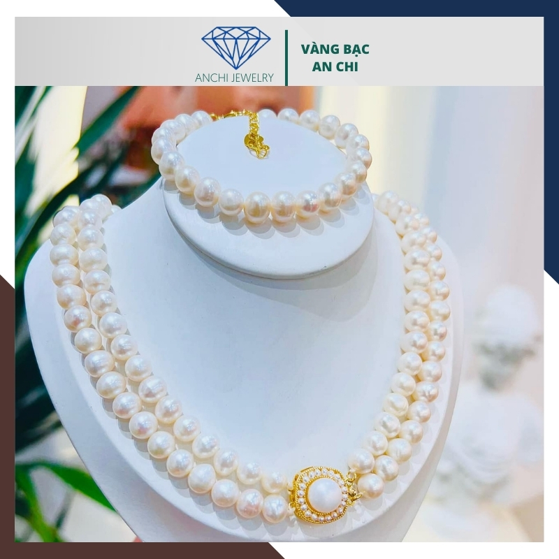 Vòng cổ choker ngọc trai tự nhiên 2 vòng đôi ngọc trai mặc áo dài đẹp cho nữ mã 78AC782