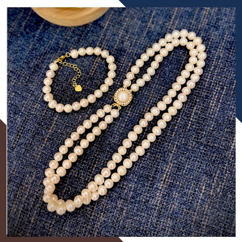 Vòng cổ choker ngọc trai tự nhiên 2 vòng đôi ngọc trai mặc áo dài đẹp cho nữ mã 78AC782