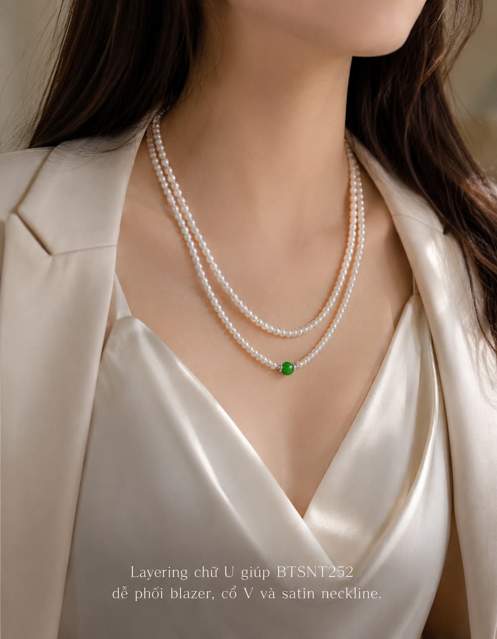 Bộ Trang Sức Ngọc Trai BTSNT252 – Layering 2 Tầng Phối Đá Xanh Quiet Luxury Thanh Lịch