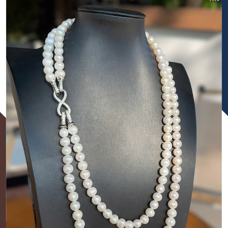 Vòng Cổ Ngọc Trai 2 Tầng Cho Mẹ, Phụ Nữ Trung Niên Mặc Áo Dài Sang Trọng VCNT141