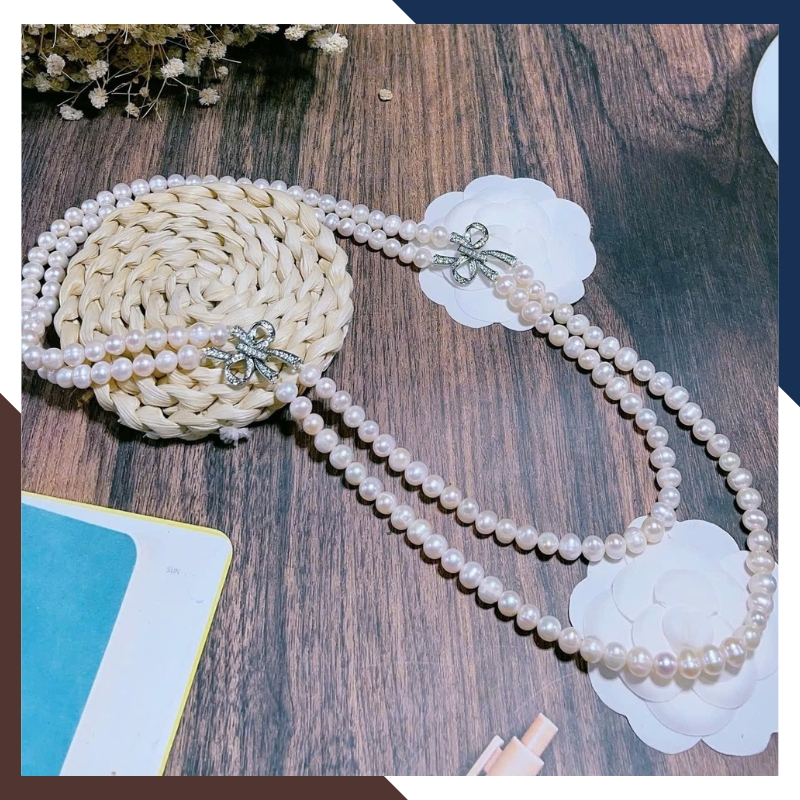 Vòng Cổ Ngọc Trai 2 Tầng Đính Nơ VCNT131