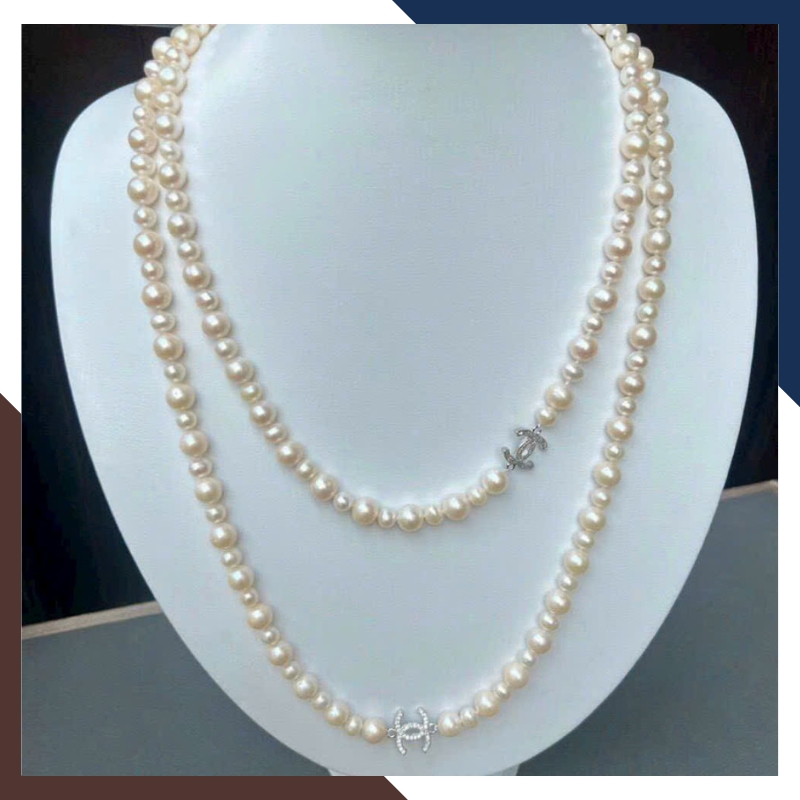 Vòng cổ ngọc trai Chanel 2 tầng cao cấp mặc áo dài đẹp mã 68AC1948