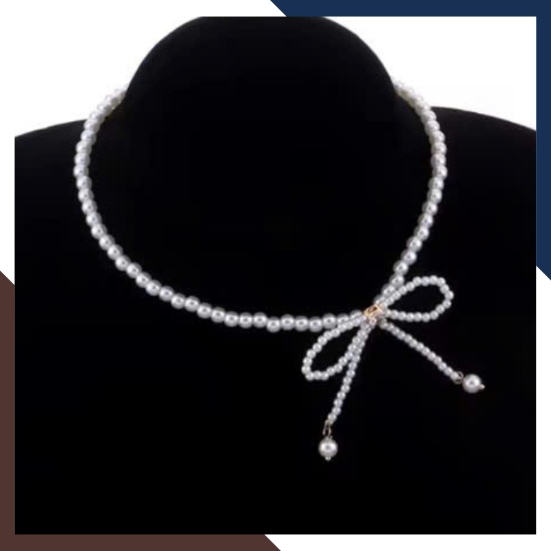 Vòng Cổ Ngọc Trai Choker Hạt Nhỏ Kết Hình Nơ VCNT147