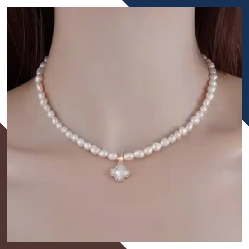 Vòng Cổ Ngọc Trai Choker Mix Cỏ 4 Lá Vàng 10k VCNT150