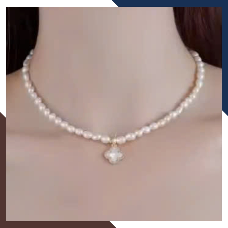 Vòng Cổ Ngọc Trai Choker Mix Cỏ 4 Lá Vàng 10k VCNT150