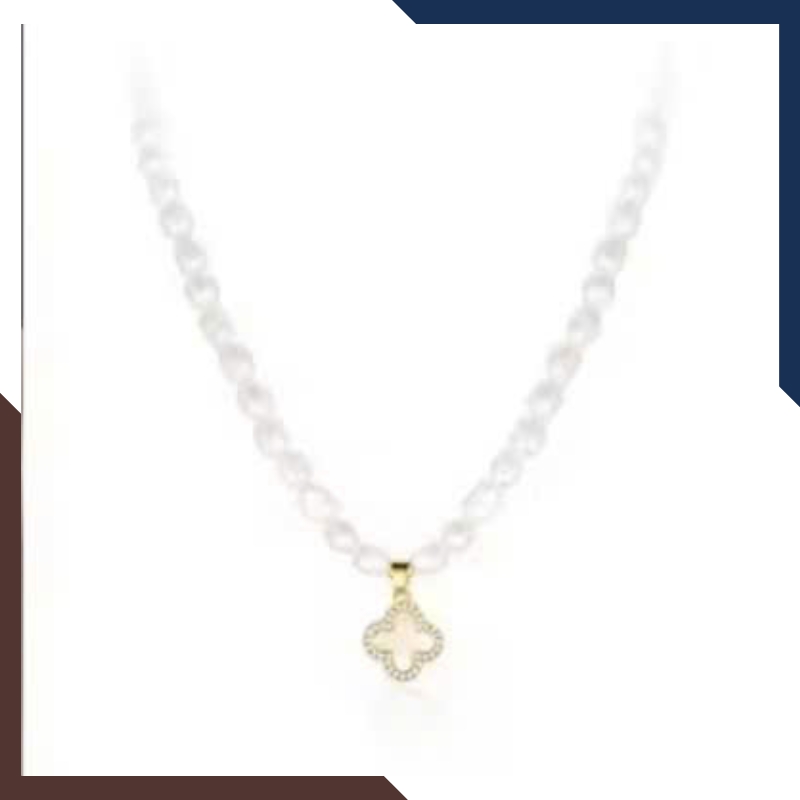 Vòng Cổ Ngọc Trai Choker Mix Cỏ 4 Lá Vàng 10k VCNT150