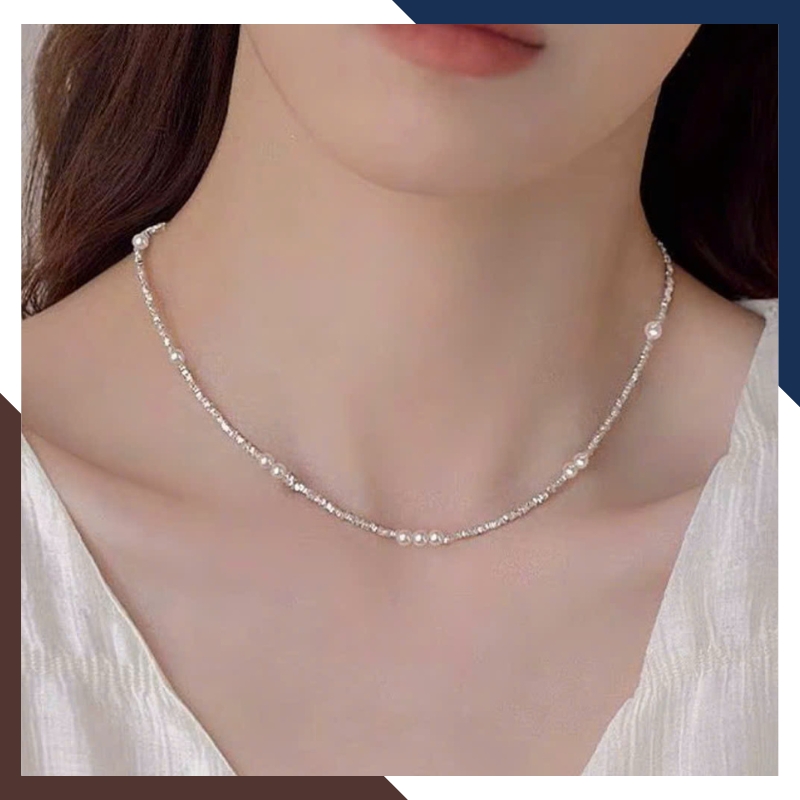 Vòng Cổ Ngọc Trai Choker Phối Hạt Bạc VCNT188 – Nhỏ Gọn, Bắt Sáng Tinh Tế, Không Bị “Dừ”