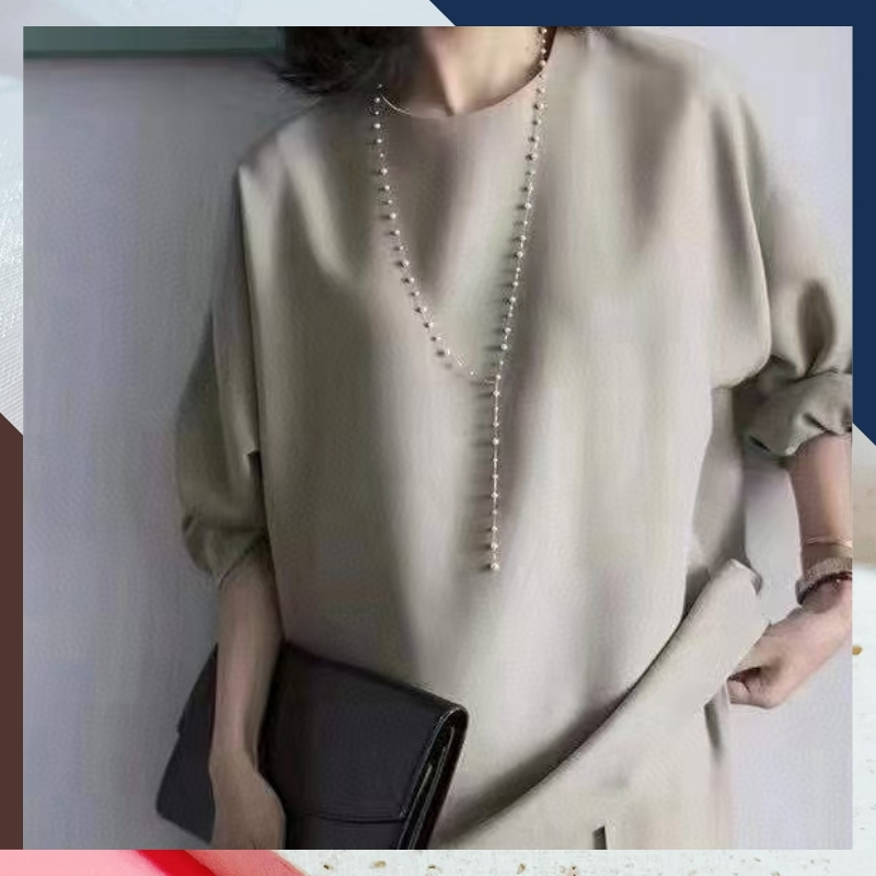 Vòng cổ ngọc trai dài 100cm mix bi bạc, vòng ngọc trai mặc áo dài cho nữ mã 78AC1200