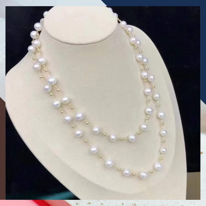 Vòng cổ ngọc trai dài 100cm mix bi bạc, vòng ngọc trai mặc áo dài cho nữ mã 78AC1200