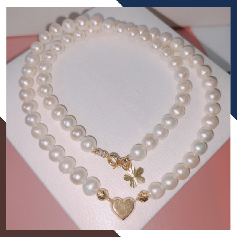 Vòng cổ ngọc trai nhỏ mặc áo dài phối trái tim vàng 10k mã 67AC999