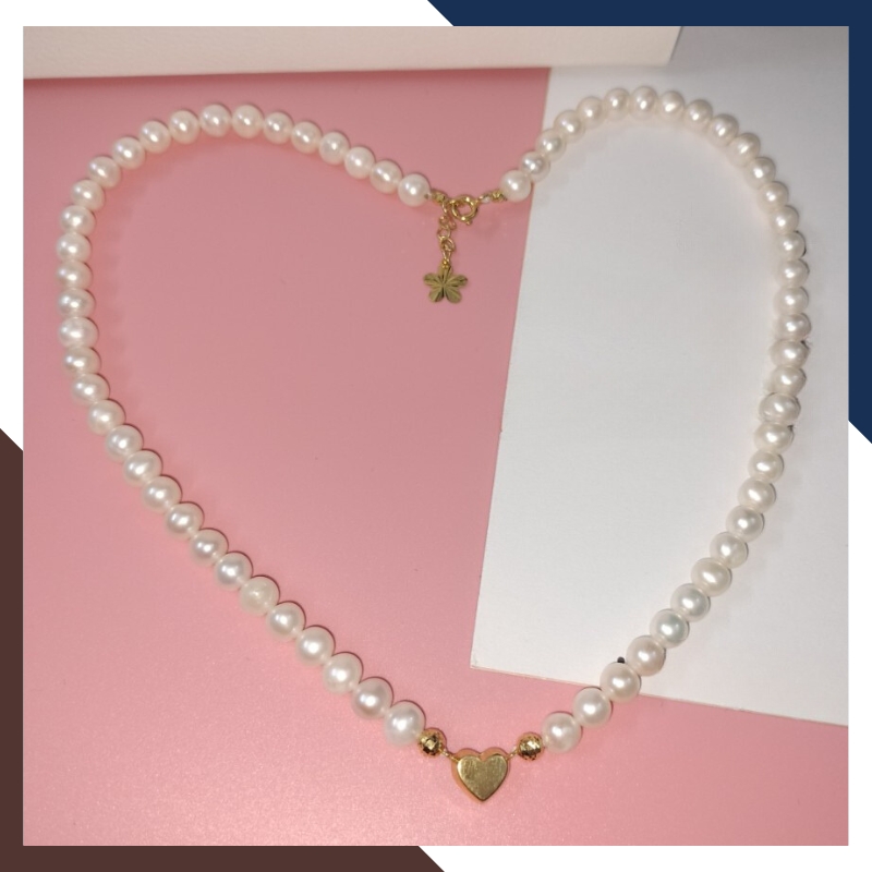 Vòng cổ ngọc trai nhỏ mặc áo dài phối trái tim vàng 10k mã 67AC999