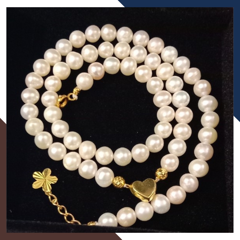 Vòng cổ ngọc trai nhỏ mặc áo dài phối trái tim vàng 10k mã 67AC999