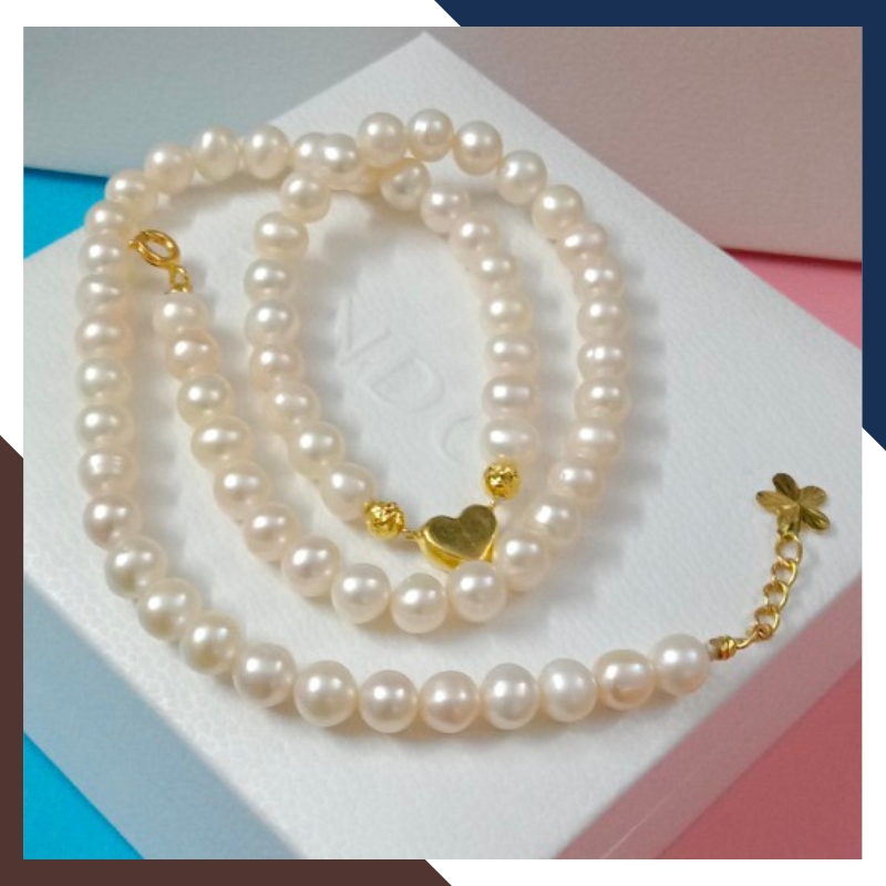 Vòng cổ ngọc trai nhỏ mặc áo dài phối trái tim vàng 10k mã 67AC999