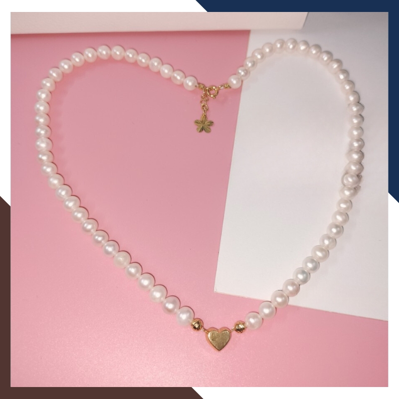 Vòng cổ ngọc trai nhỏ mặc áo dài phối trái tim vàng 10k mã 67AC999