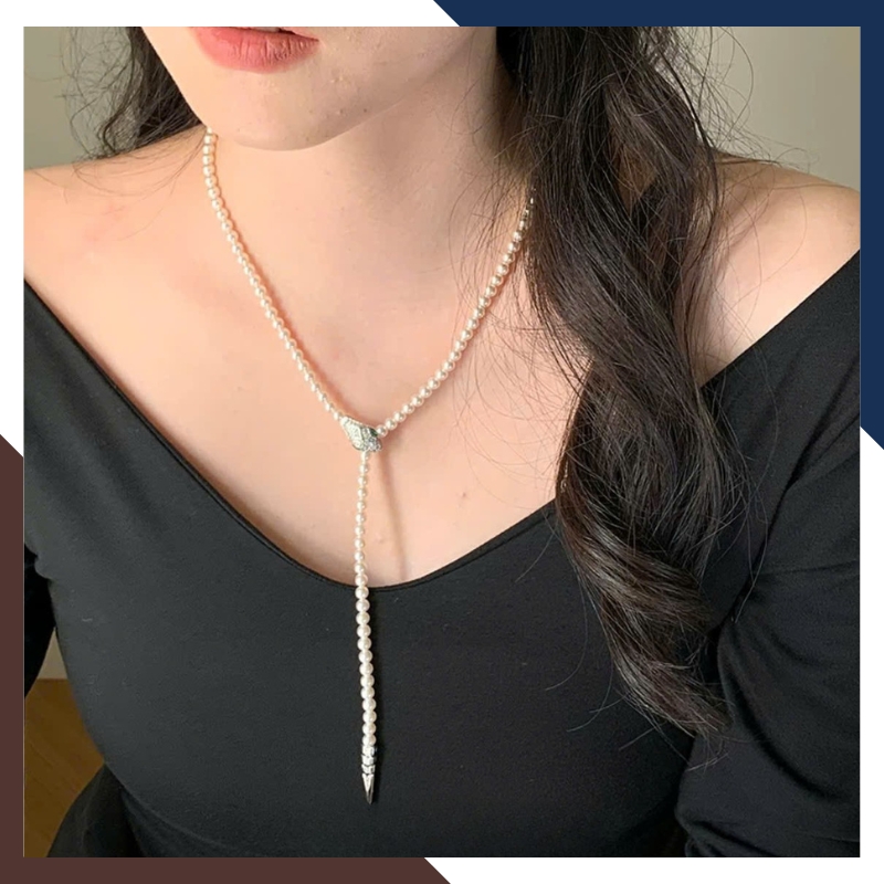 Vòng Cổ Ngọc Trai Nữ Phối Khoá Hình Con Rắn VCNT139