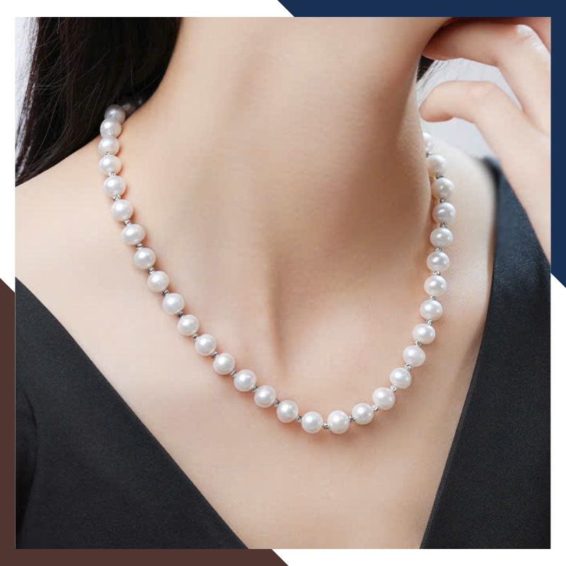 Vòng cổ ngọc trai nước ngọt cao cấp mix bi bạc VCNT173
