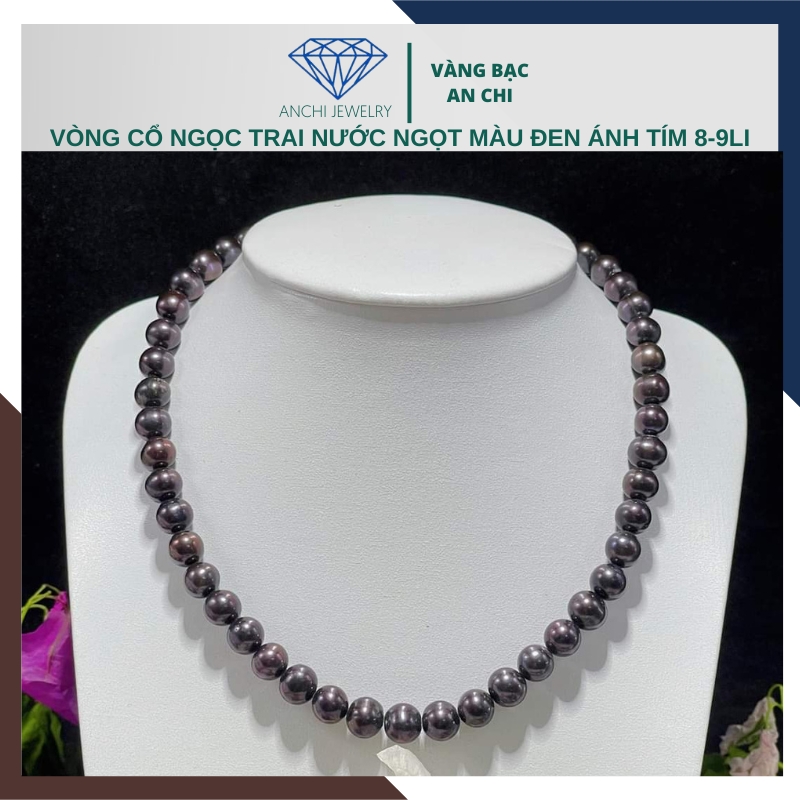 Vòng cổ ngọc trai đen ánh tím tự nhiên mặc áo dài đẹp cho nữ 89AC210