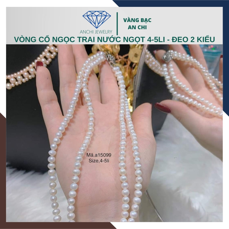 Vòng cổ ngọc trai 2 vòng xoắn hạt nhỏ mã 45AC310