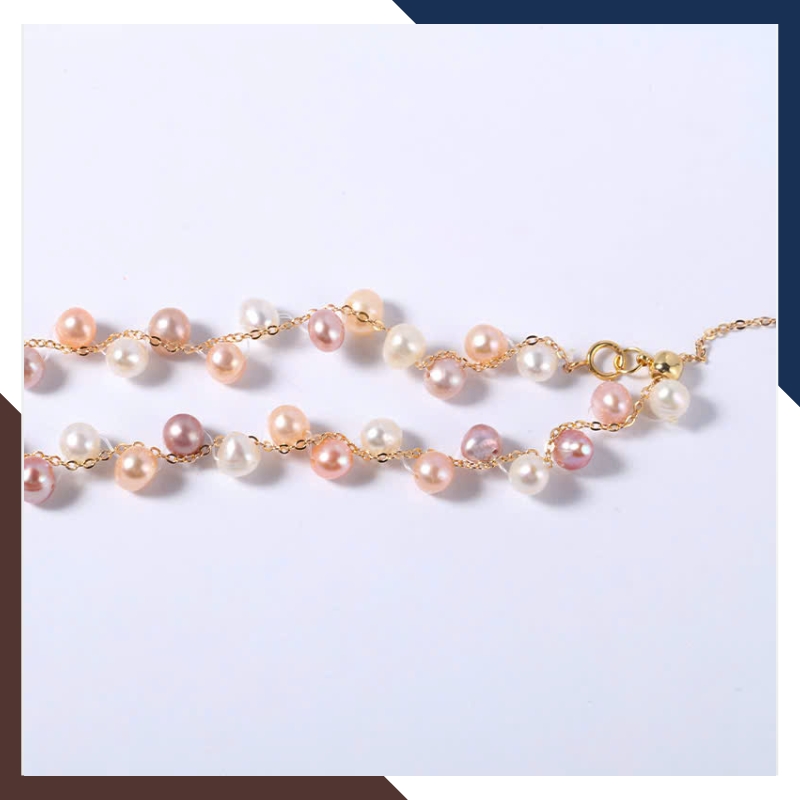 Vòng cổ ngọc trai tứ quý hạt nhỏ mix vàng 10k VCNT176