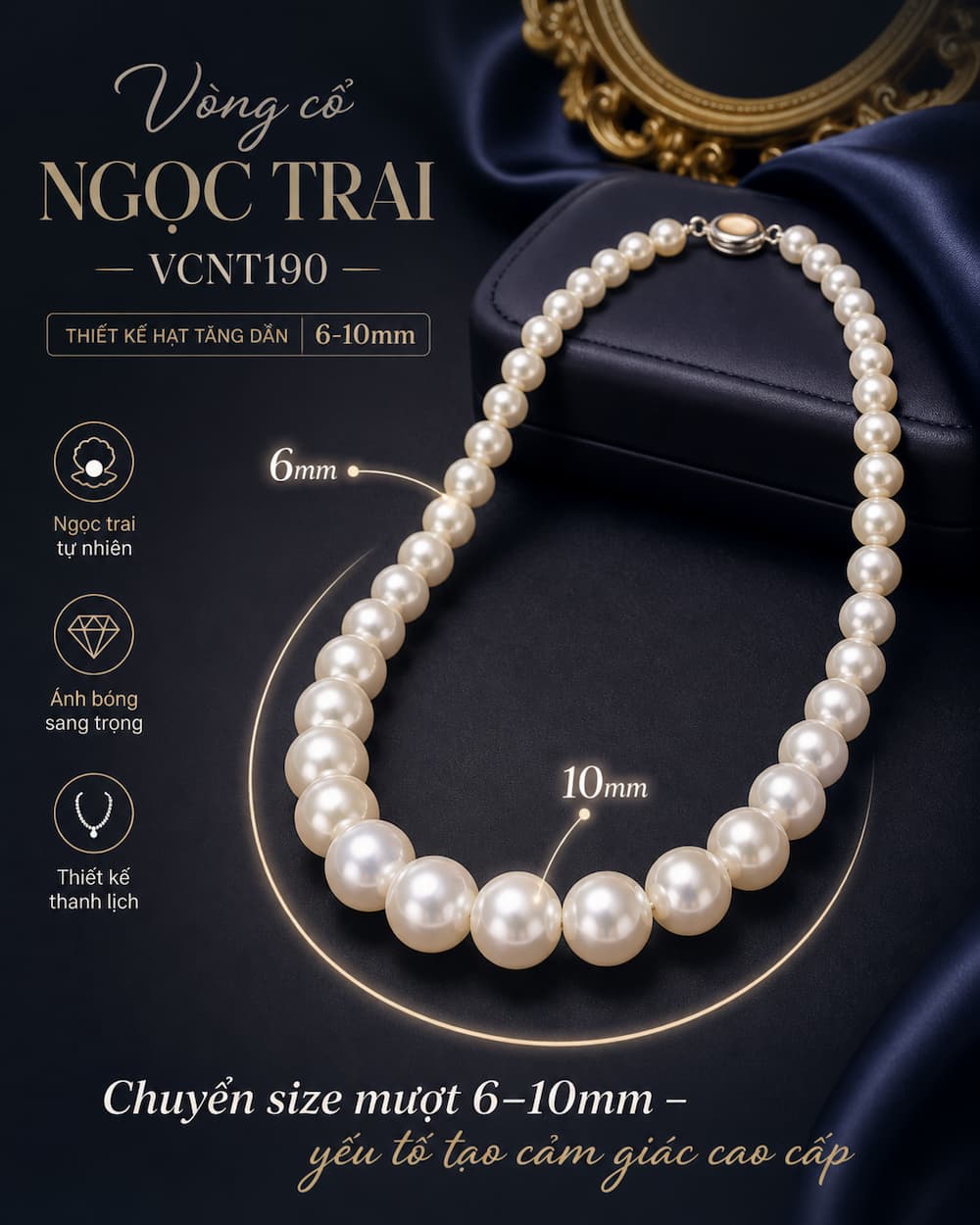 Vòng Cổ Ngọc Trai VCNT190 6–10mm – Thiết Kế Tăng Dần Tôn Cổ & Tạo Vẻ Sang Trọng Tự Nhiên