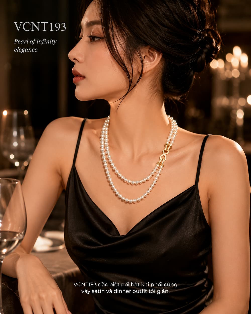 Vòng Cổ Ngọc Trai 2 Tầng VCNT193 – Layer Pearl Luxury & Khoá Vô Cực Xi Vàng
