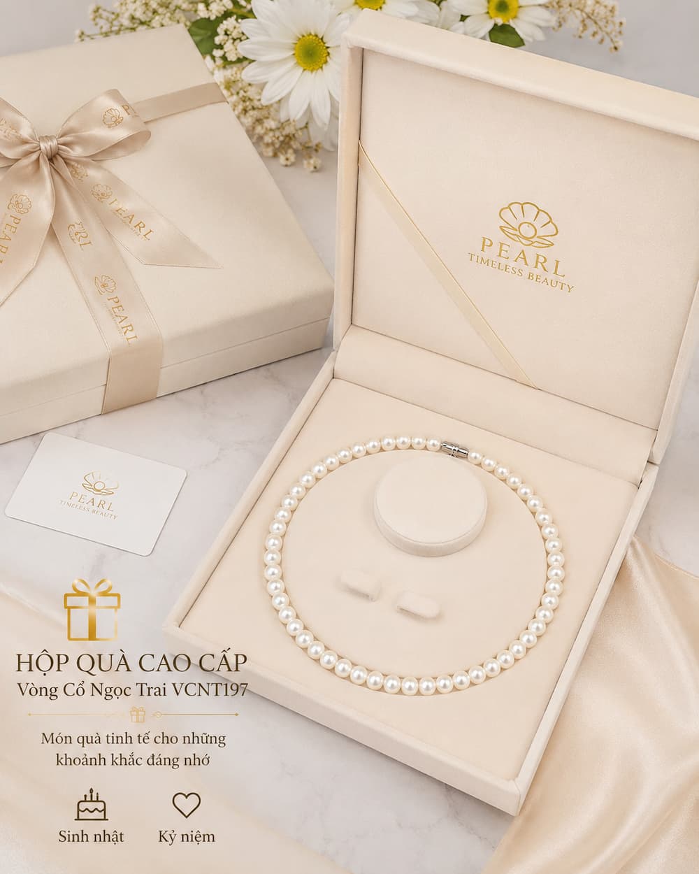 Vòng Cổ Ngọc Trai VCNT198 – Chuỗi Ngọc Trai Trắng 9–10mm Cao Cấp Classic Pearl Strand