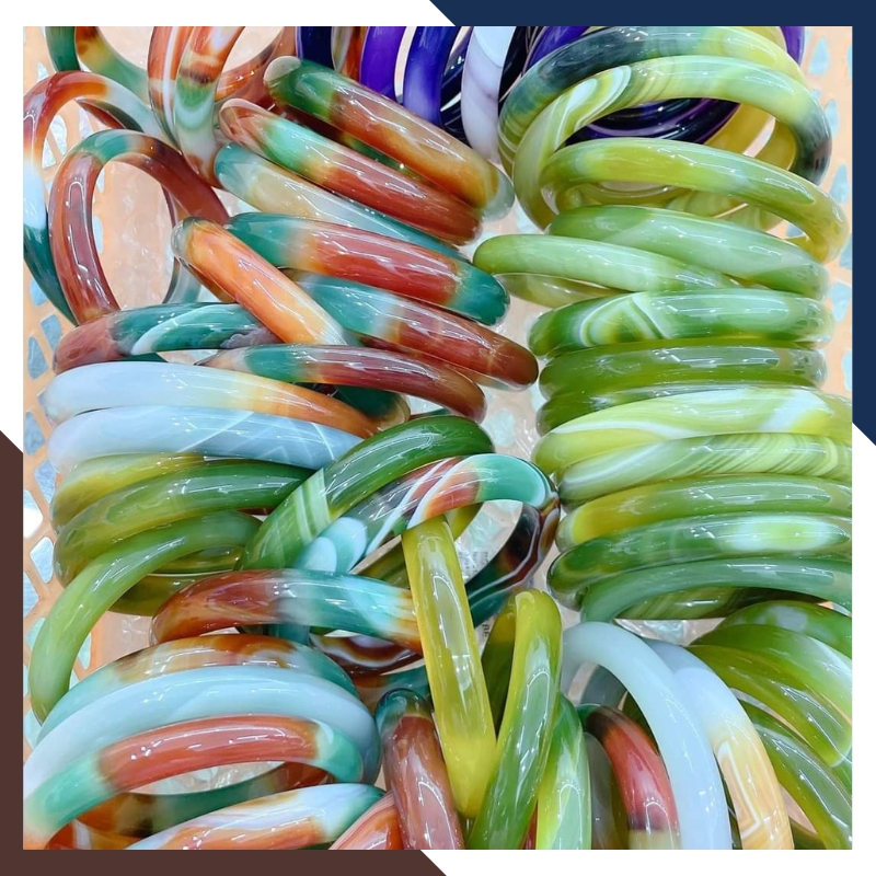 Vòng mã não 3 màu vân xanh vàng trắng liền khối bản mo 10mm cho nữ mệnh kim, mộc, thủy, hỏa, thổ mã AC120