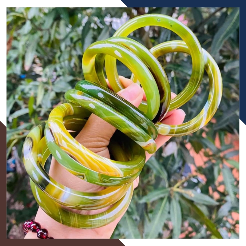 Vòng mã não 3 màu vân xanh vàng trắng liền khối bản mo 10mm cho nữ mệnh kim, mộc, thủy, hỏa, thổ mã AC120