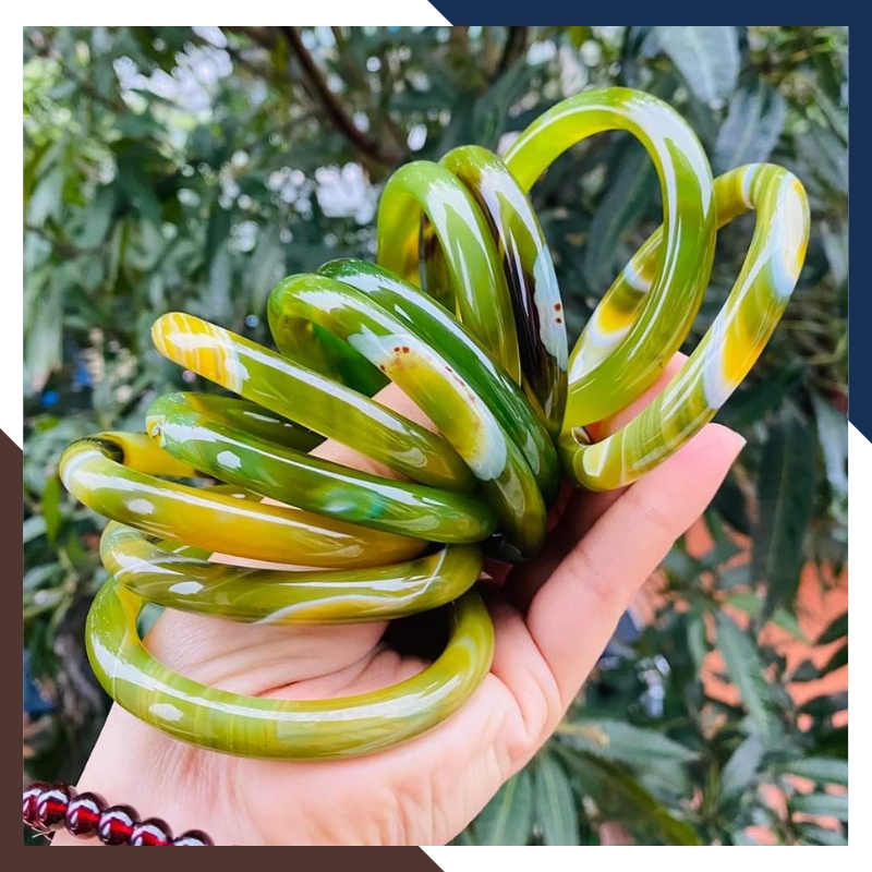 Vòng mã não 3 màu vân xanh vàng trắng liền khối bản mo 10mm cho nữ mệnh kim, mộc, thủy, hỏa, thổ mã AC120