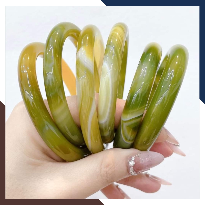 Vòng mã não 3 màu vân xanh vàng trắng liền khối bản mo 10mm cho nữ mệnh kim, mộc, thủy, hỏa, thổ mã AC120