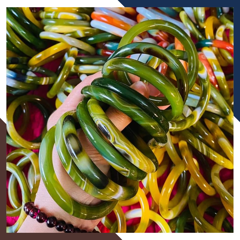 Vòng mã não 3 màu vân xanh vàng trắng liền khối bản mo 10mm cho nữ mệnh kim, mộc, thủy, hỏa, thổ mã AC120