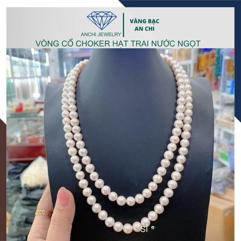 Vòng cổ ngọc trai 2 tầng cho phụ nữ trung niên mặc áo dài 89CH370