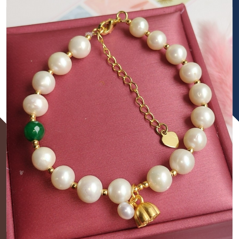 Vòng tay ngọc trai nuôi nước ngọt treo đài sen bạc mạ vàng - mẫu mới đẹp cho nữ mã 78AC250