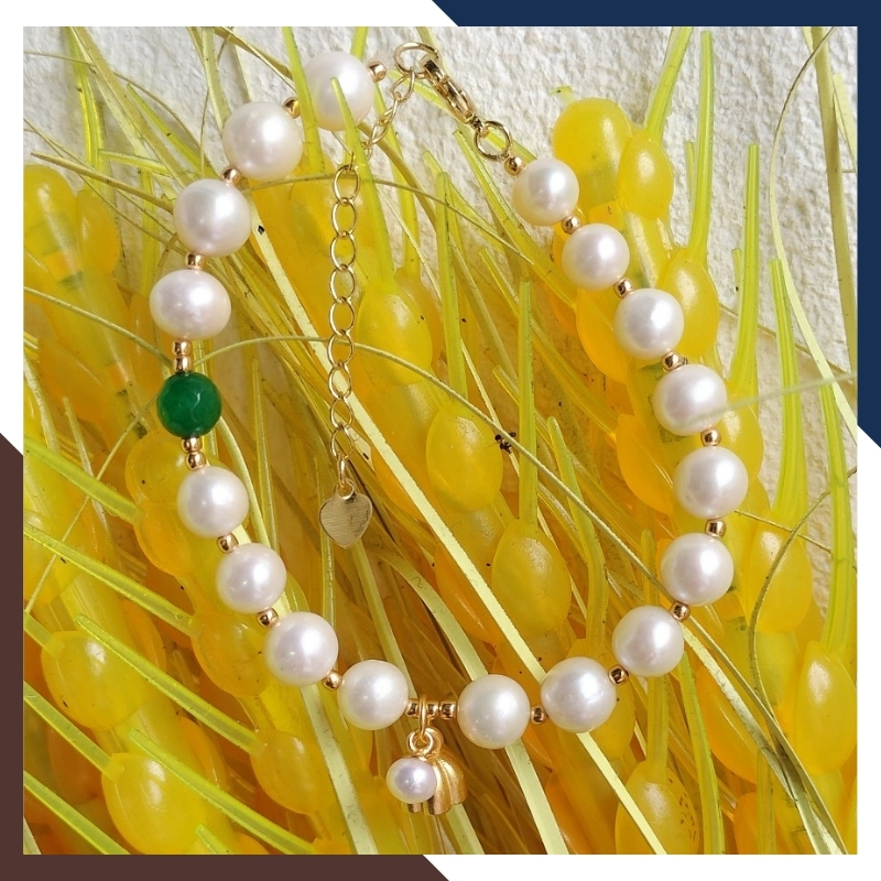 Vòng tay ngọc trai nuôi nước ngọt treo đài sen bạc mạ vàng - mẫu mới đẹp cho nữ mã 78AC250