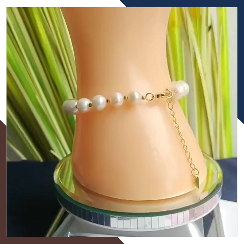 Vòng tay ngọc trai nuôi nước ngọt treo đài sen bạc mạ vàng - mẫu mới đẹp cho nữ mã 78AC250