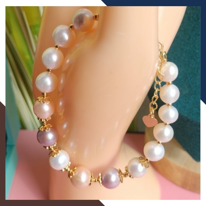 Vòng tay ngọc trai thật , lắc tay ngọc trai tứ quý phối bi bạc mã 89AC233