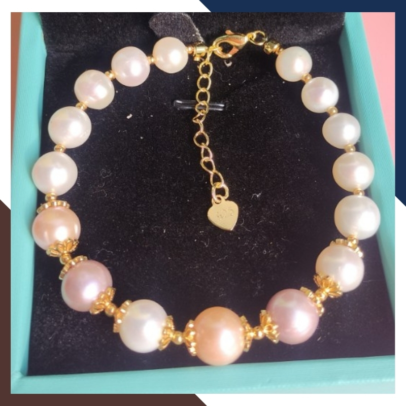 Vòng tay ngọc trai thật , lắc tay ngọc trai tứ quý phối bi bạc mã 89AC233