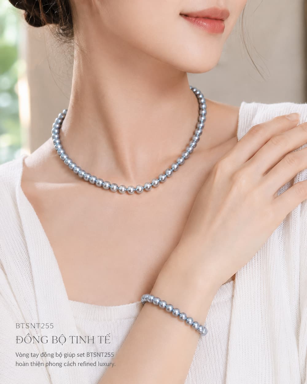 Bộ Trang Sức Ngọc Trai Màu Xám Cao Cấp BTSNT255 – Quiet Luxury Thanh Lịch Và Hiện Đại