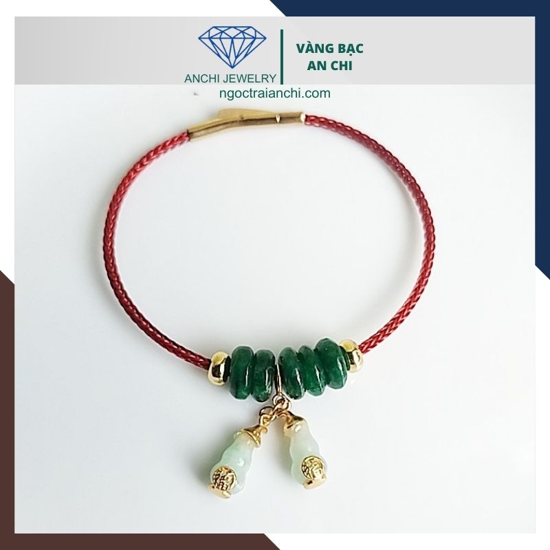 Vòng tay ngũ điếu cẩm thạch treo charm hồ lô ngọc phỉ thúy bọc bạc mạ vàng