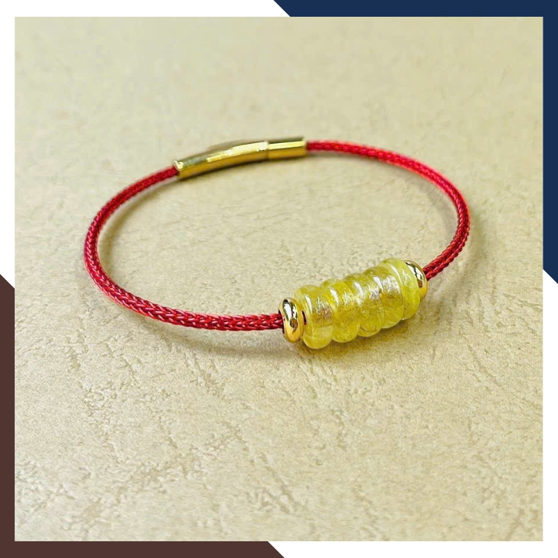 Vòng Tay Ngũ Điếu Thạch Anh Tóc Vàng VTDPT45 – Cho Nữ Mệnh Thổ