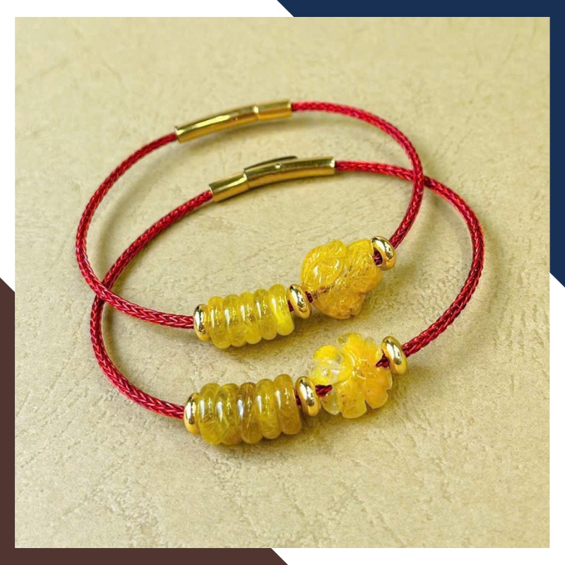 Vòng Tay Ngũ Điếu Thạch Anh Tóc Vàng VTDPT45 – Cho Nữ Mệnh Thổ