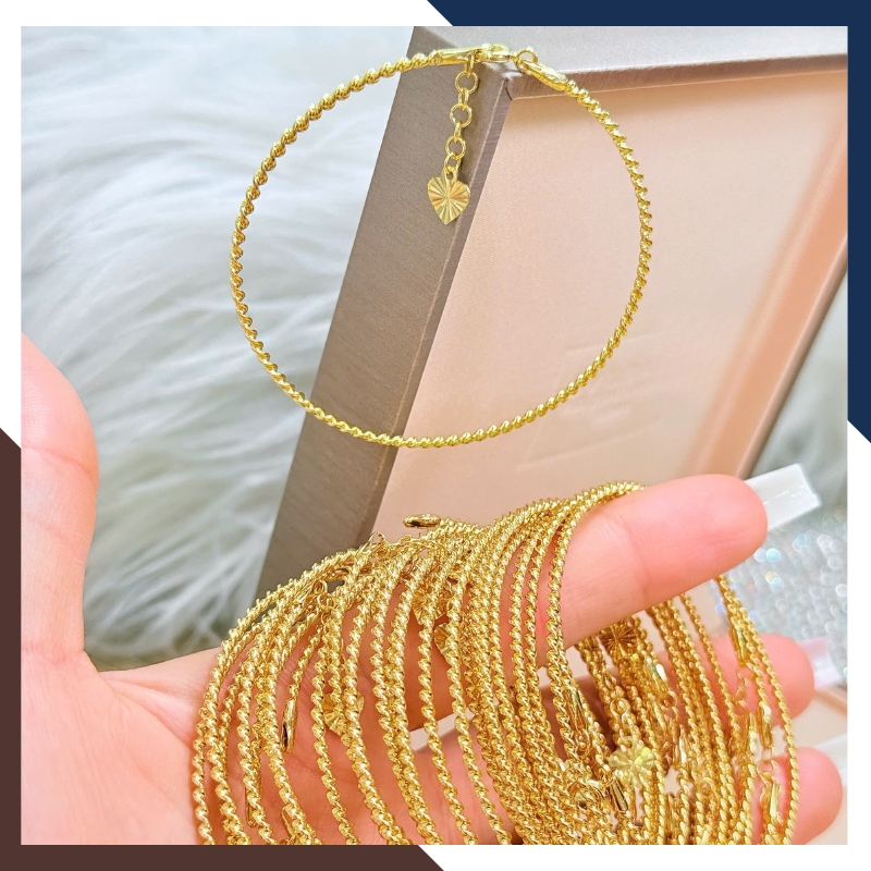 Vòng Tay Vàng Nữ 10k Kiểu Xoắn Mềm LTVN197 - Thanh Mảnh, Duyên Dáng & Nữ Tính