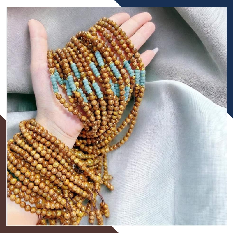 Vòng trầm hương 108 hạt mix đá lam ngọc, chuỗi trầm tốc vườn 6 ly cho nữ đẹp mã AC70