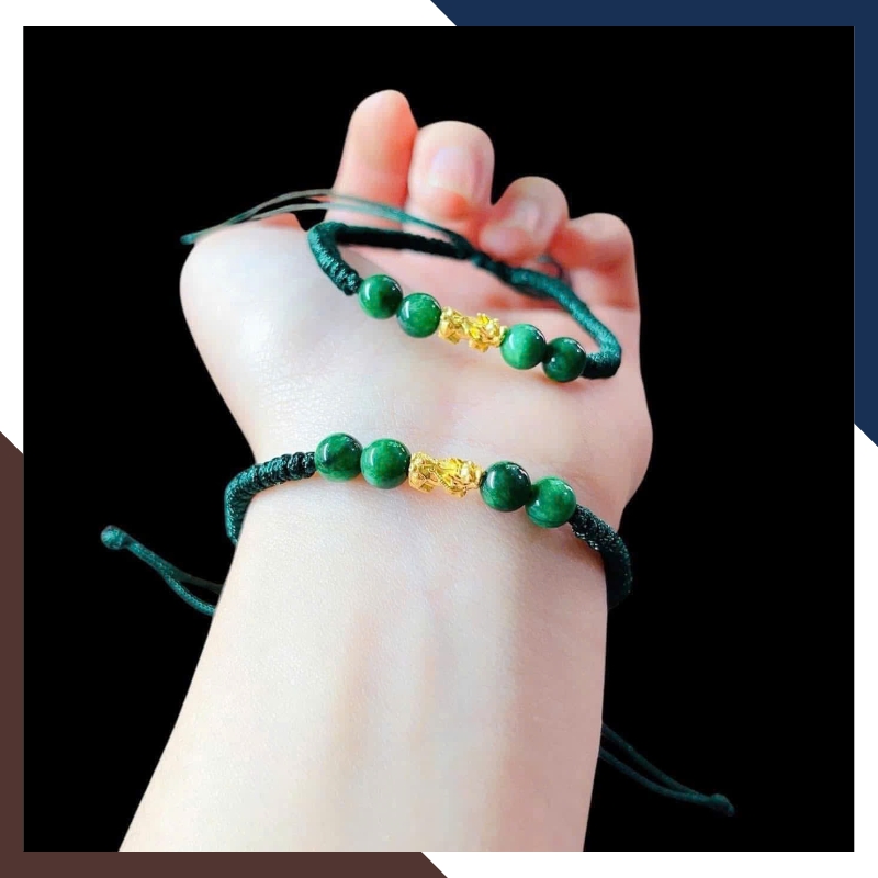 VTDPT57 – Vòng Tỳ Hưu 24K Trung Tâm Đối Xứng Dây Chỉ Xanh